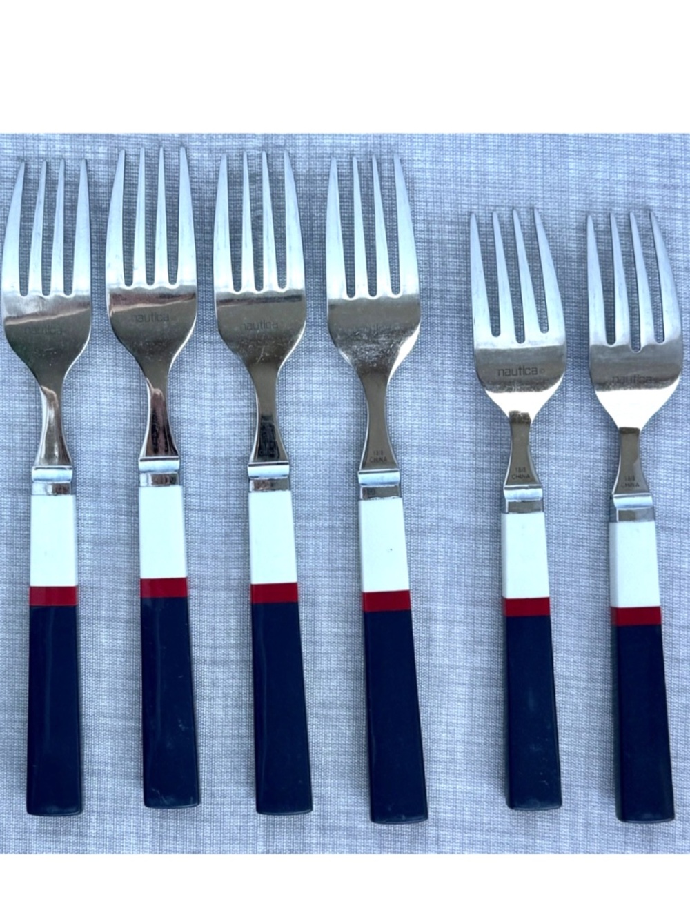 Vintage Nautica Forks (6) Stainless Navy Red Colorblock Preppy Coastal Y2K 1999